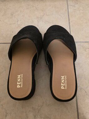 Penningtons Wide Faux-suede Heeled Slippers/ Sandals